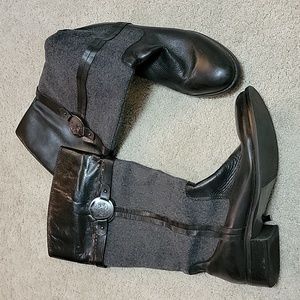 Michael Shannon Grace black leather grey tweed zip up riding boots - Size 10M